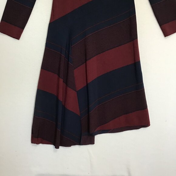 NWT Tory Burch Lyon Navy and Burgundy Strip V-Neck Dress Size 4 - Picture 9 of 14